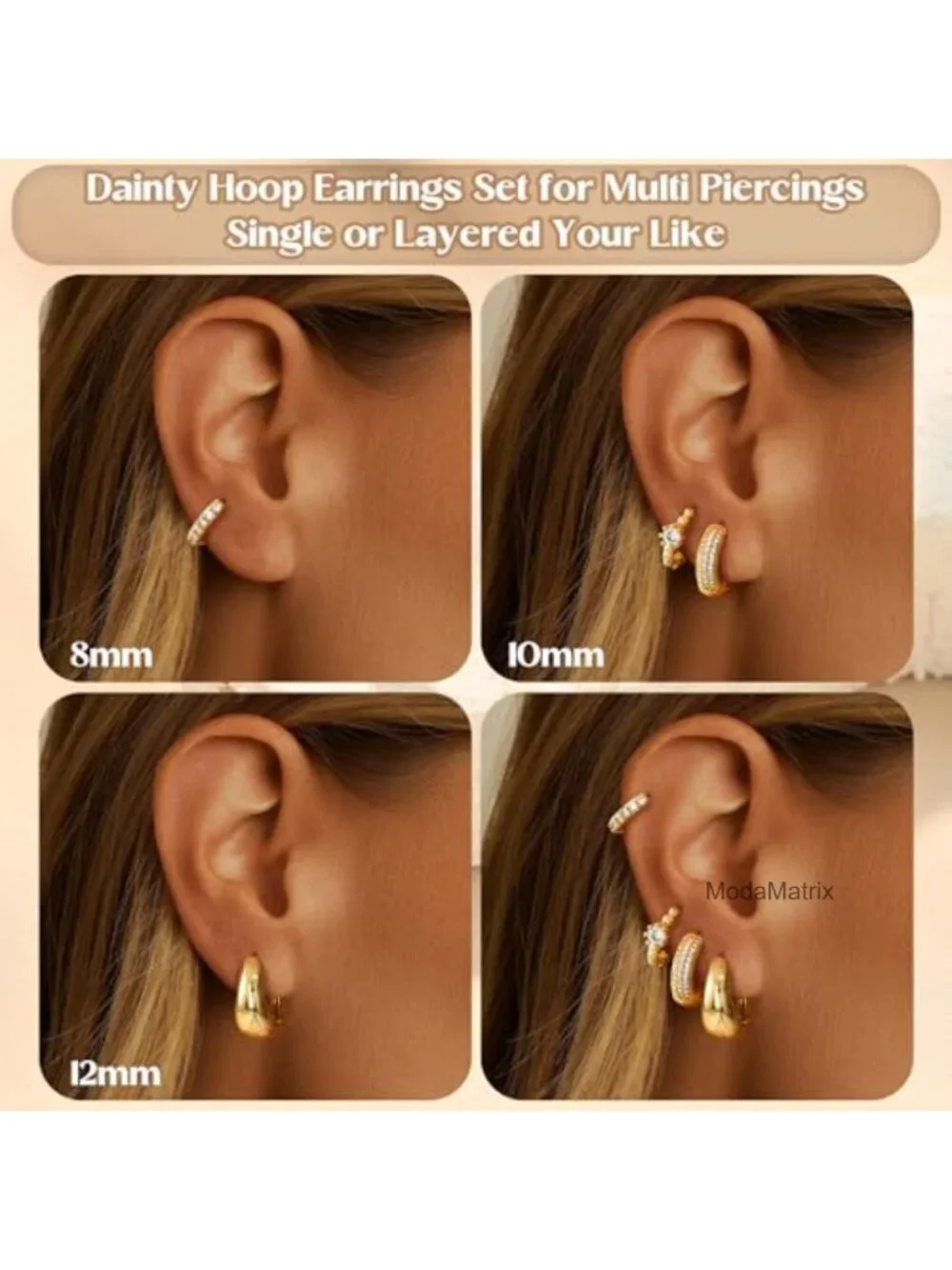 4 Pairs 14K Gold Plated Stackable Chunky Hoop Earrings Set